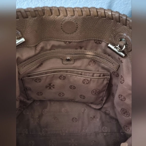 Tory Burch Royal Tan Pebbled Leather Marion East-West Tote Bag - Picture 12 of 14